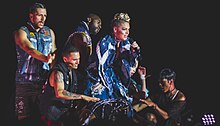 Pink performing the album's lead single, "Get the Party Started", at the 2017 V Festival PinkVFest190817-8.jpg