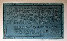 Plaque in St Stephen's Hyson Green recording the compensation for the church at Bunker's Hill Plaque- St Stephen's, Bobbers Mill Road, Hyson Green (geograph 1474871).jpg