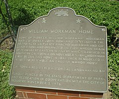 Historical Marker at the Workman and Temple Family Homestead Museum