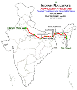 Карта на маршрута на Poorvottar Samparkkranti Express (NDLS - SCL)