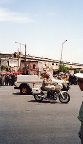 Pope John Paul II was known as the "pilgrim pope" for his travels. Popeinsyria2001-279.jpg