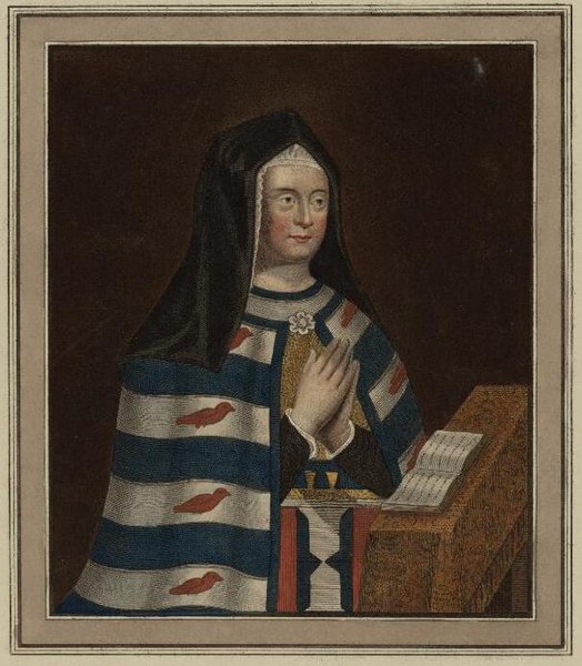 Engraving of Marie de St Pol, foundress of Pembroke College, Cambridge