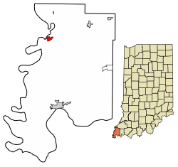 Localização de New Harmony em Posey County, Indiana.