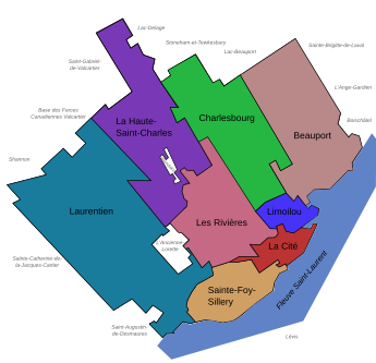 Boroughs of Quebec City prior to October 31, 2009. Quebec - Arrondissements.svg
