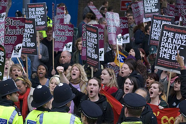 Protests outside BBC Television Centre ahead of Griffin's appearance on Question Time