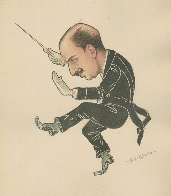 Caricature of Riccardo Drigo from the book The Russian Ballet in Caricatures (Рускій балетъ въ карикатурахъ) by the brothers Νikolai and Sergei Legat.