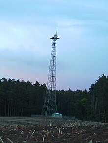 55 metres tall lattice tower south of Etzenricht substation used for directional radio links by E.ON Richtfunkturm Etzenricht.jpg