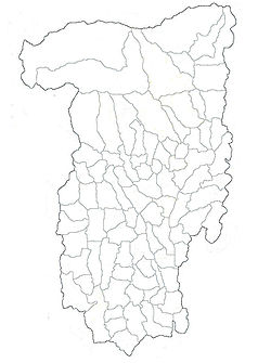 Mapa konturowa okręgu Vâlcea, blisko centrum na prawo znajduje się punkt z opisem „Monaster Govora”