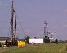 Petroleum drilling is a major component of the local economy. Russell oil derrick.jpg