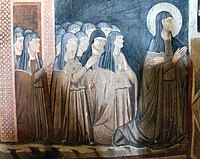 Freska – Šv. Klara su pasekėjomis (San Damiano bažnyčia, Asyžius, Italija)