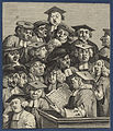 Studenten in einer Vorlesung mit verschiedenen Hüten, von William Hogarth (1736)