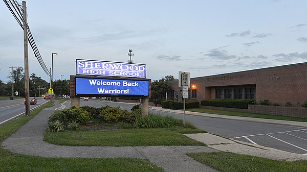 Sherwood High School sign, Sandy Spring, MD