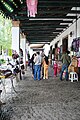 Shops along one side of the plaza