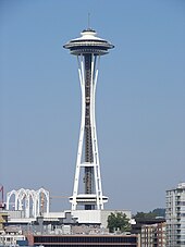 The Space Needle, in Seattle, is the background to many exterior shots. Space Needle from Elliott Bay.jpg
