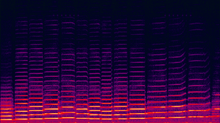 Spectrogram of this recording of a violin playing. Note the harmonics occurring at whole-number multiples of the fundamental frequency. SBR exploits this redundancy. Spectrogram of violin.png