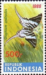 Thumbnail for File:Stamp of Indonesia - 1988 - Colnect 256557 - Giant Swordtail Graphium androcles.jpeg