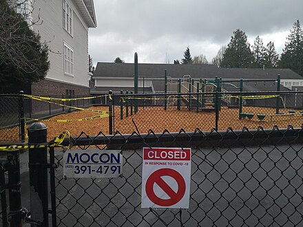 Playground at a Seattle elementary school is closed due to the epidemic on 25 March Stevens Elementary School during COVID epidemic 05.jpg