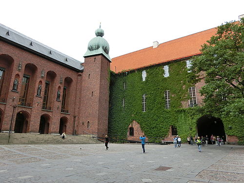 Stockholm City Hall, plants growing on wall