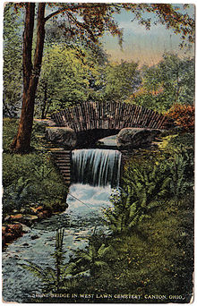 Stone Bridge (1916) in West Lawn Cemetery in Canton, Stark County Stone Bridge in West Lawn Cemetery, Canton, Ohio (1916).jpg