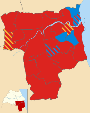Местные выборы 2004 г. в Сандерленде, Великобритания map.svg 