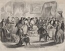 Salão parisiense com pessoas ao redor de uma mesa girante. (L'Illustration, 1853)