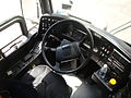 "Cockpit" of Prevost H3-45 coach. Note the iPhone to the left of the driver's seat.