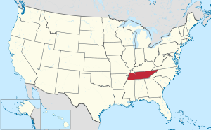 Kaart van de Verenigde Staten met de nadruk op Tennessee
