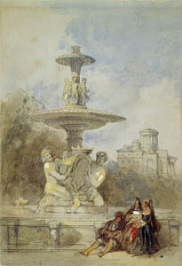 The Fountain on the Prado, Madrid . circa 1837 date QS:P,+1837-00-00T00:00:00Z/9,P1480,Q5727902 . watercolor medium QS:P186,Q22915256 over pencil. 25.5 × 17 cm (10 × 6.6 in). Berger Collection, Denver, Colorado, United States.