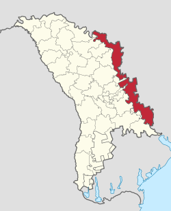 Location and extent of the Administrative-Territorial Units of the Left Bank of the Dniester (red) within Moldova.