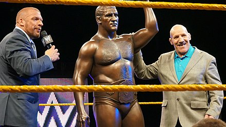 Sammartino with Triple H at WrestleMania Axxess in April 2014, unveiling a statue created in Sammartino's image and honor