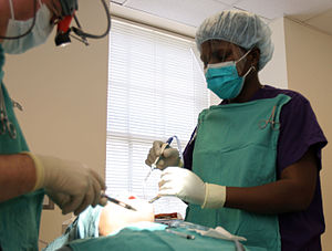 Ghanaian female surgeon performing an operation. USMC-080206-M-0479-003.jpg