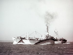 USS Trego (AKA-78) underway in Chesapeake Bay (USA), circa in February 1945 (80-G-K-3012).jpg