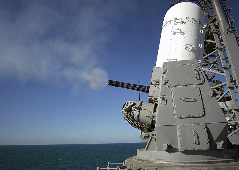 File:US Navy 031103-N-6939M-004 The guided missile cruiser USS Port Royal (CG 73) fires it's Phalanx Close In Weapons System (CIWS) during a routine maintenance practice fire.jpg