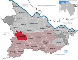 Läget för kommunen Waddeweitz i Landkreis Lüchow-Dannenberg