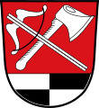 Gemeinde Haundorf Über von Silber und Schwarz geviertem Schildfuß in Rot schräg gekreuzt eine silberne Armbrust und ein silbernes Zimmermannsbeil.