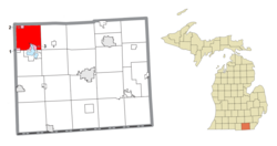 Location within Lenawee County and the administered portions of the villages of Addison (1), Cement City (2), and the CDP of Manitou Beach–Devils Lake (3)