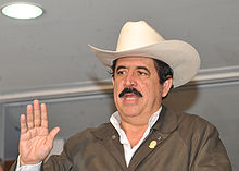 The 2009 military coup ousted the country's democratically elected President Manuel Zelaya. Zelaya con sombrero.jpg