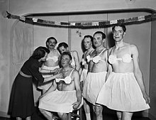 A group of men dressed as drag ballerinas for a comedy act (1953) "Ballet Dancers" from Sentinel, Shrewsbury.jpg