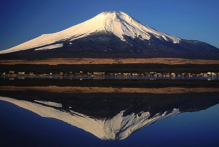 Mount Fuji reflected on Lake Yamanaka