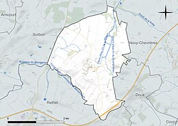 Carte en couleur présentant le réseau hydrographique de la commune