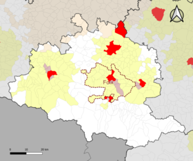 Posizione dell'area di attrazione di Foix nel dipartimento dell'Ariège.
