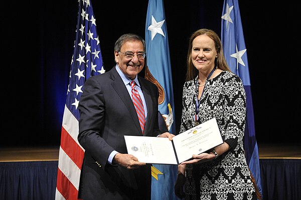 Flournoy with Secretary of Defense and former CIA Director Leon Panetta in January 2012