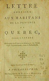 <span class="mw-page-title-main">Letters to the inhabitants of Canada</span> Three letters written by the First and Second Continental Congresses (1774 - 1776)