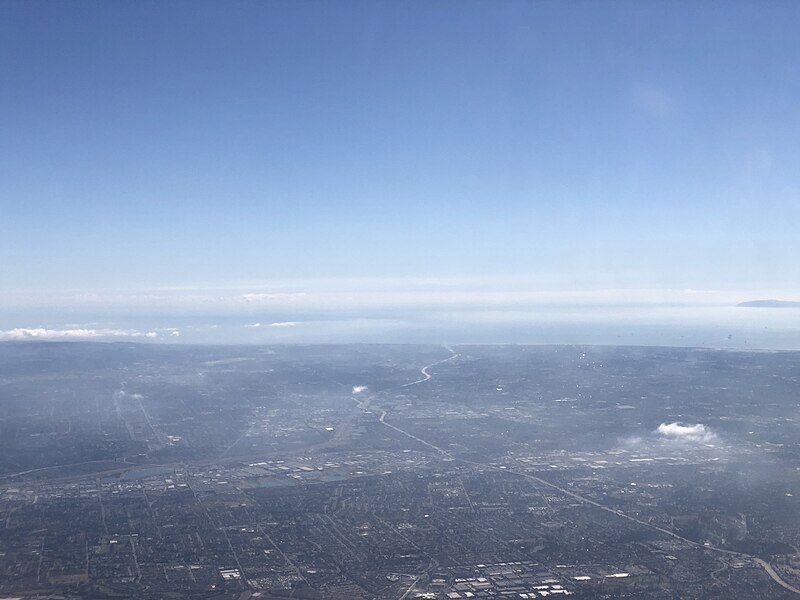 File:2021-10-05 14 16 05 View southwest along California State Route 57 and the Santa Ana River as they cross Orange County, California from an airplane heading toward Los Angeles International Airport.jpg