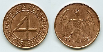 4 Rpf, 1932 (Kupfer), „Brüning-Taler“