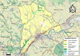 Barevná mapa znázorňující využití půdy.