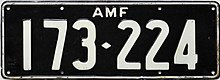 Australian Military Forces number plate. Issued to Australian Army vehicles until 1972 AUS.AMF.jpg