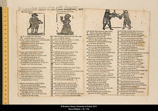 "A lamentable ballad of the little Musgrove", 17th century antecedent of "Matty Groves"