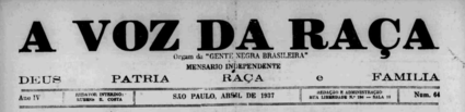 Cabeçalho do jornal A Voz da Raça, publicação nº64 de abril de 1937