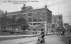 A streetcar passes Hamilton and Hastings in old Vancouver